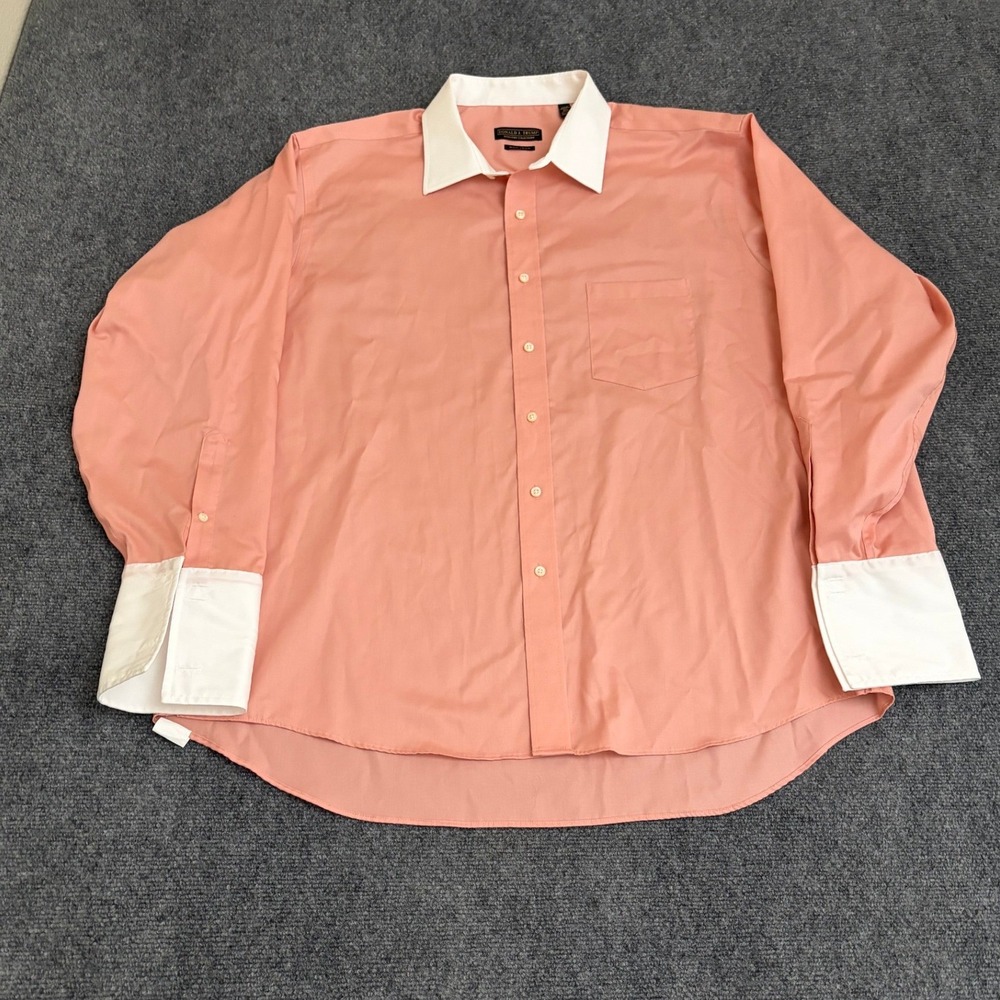 Donald J Trump Signature Pink White French Cuff Dress Shirt 18.5 -34/35